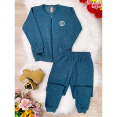 Conjunto de Moletom Blusa C/ Zíper e Calça Azul Petróleo