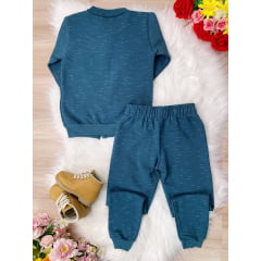 Conjunto de Moletom Blusa C/ Zíper e Calça Azul Petróleo
