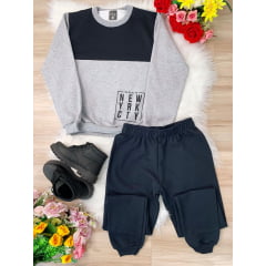 Conjunto de Moletom Blusa e Calça Preto e Cinza New York