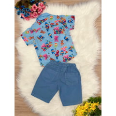 Conjunto Infantil Camisa Azul Pocoyo Shorts Azul