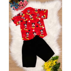 Conjunto Infantil Camisa Vermelha Mickey Shorts Preto