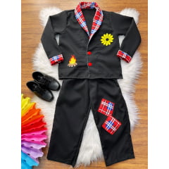 Conjunto Infantil Fantasia do Noivo Junino Festa Preto