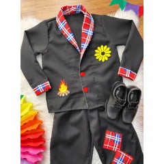 Conjunto Infantil Fantasia do Noivo Junino Festa Preto