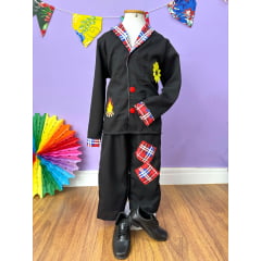 Conjunto Infantil Fantasia do Noivo Junino Festa Preto