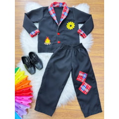 Conjunto Infantil Fantasia do Noivo Junino Festa Preto