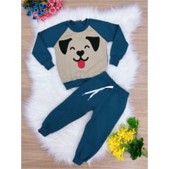 Conjunto Infantil Moletom Calça Azul Petróleo Bege