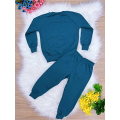 Conjunto Infantil Moletom Calça Azul Petróleo Bege