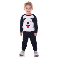 Conjunto Infantil Moletom Calça Preto e Off Cachorrinho