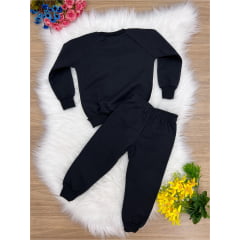 Conjunto Infantil Moletom Calça Preto e Off Cachorrinho