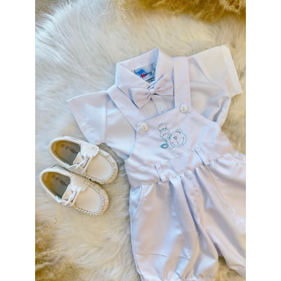 Conjunto Macaquinho Com Camisa e Gravatinha Branco