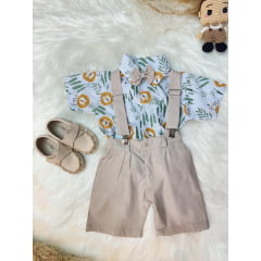 Conjunto Menino Safari Leão Bosque Short Suspensório Camisa