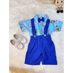 Conjunto Meninos Circo Azul Com Short Susp.e Camisa