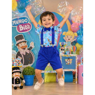 Conjunto Meninos Circo Azul Com Short Susp.e Camisa