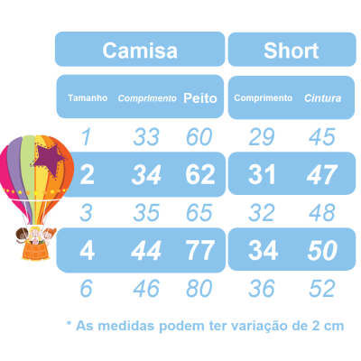 Conjunto Meninos Circo Azul Com Short Susp.e Camisa