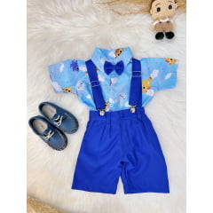 Conjunto Meninos do Bolofofos Azul Com Short Susp.e Camisa