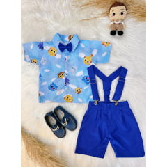 Conjunto Meninos do Bolofofos Azul Com Short Susp.e Camisa