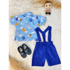 Conjunto Meninos do Bolofofos Azul Com Short Susp.e Camisa