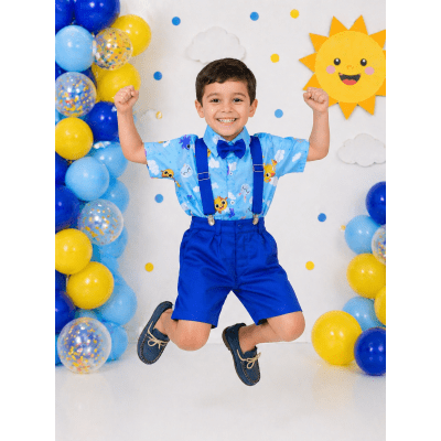 Conjunto Meninos do Bolofofos Azul Com Short Susp.e Camisa