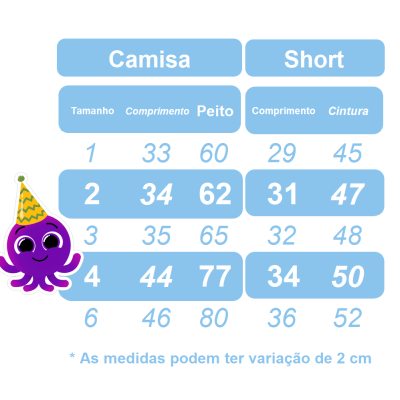 Conjunto Meninos do Bolofofos Azul Com Short Susp.e Camisa