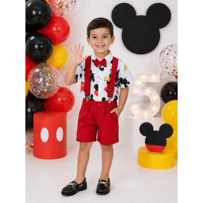 Conjunto Meninos do Mickey Mouse Com Short Susp.e Camisa