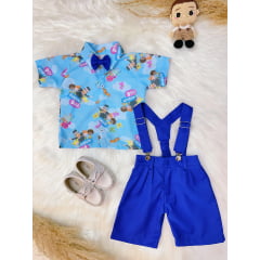 Conjunto Meninos do Mundo Bita Azul Com Short Susp.e Camisa