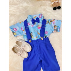 Conjunto Meninos do Mundo Bita Azul Com Short Susp.e Camisa