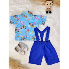 Conjunto Meninos do Mundo Bita Azul Com Short Susp.e Camisa