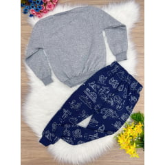 Conjunto Moletom Blusa Cinza C/ Calça Azul Escuro