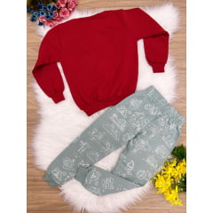 Conjunto Moletom Blusa Vermelha C/ Calça Verde