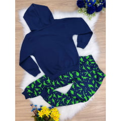 Conjunto Moletom C/ Calça Azul Marinho Dinossauro