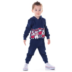 Conjunto Moletom C/ Calça Azul Marinho Família Urso