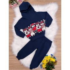 Conjunto Moletom C/ Calça Azul Marinho Família Urso