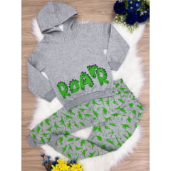 Conjunto Moletom C/ Calça Cinza Dinossauro
