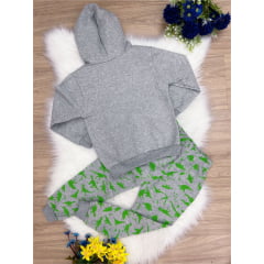 Conjunto Moletom C/ Calça Cinza Dinossauro