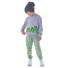 Conjunto Moletom C/ Calça Cinza Dinossauro