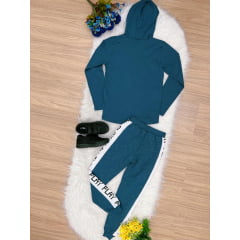 Conjunto Moletom Camiseta Capuz Malha Calça Moletom Verde Musgo