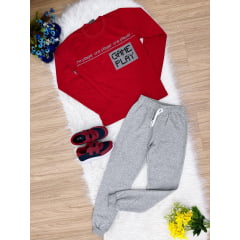 Conj Juvenil Camiseta Malha Vermelha Calça Moletom Cinza