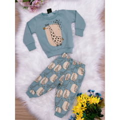 Conjunto Moletom Infantil Blusa e Calça Verde Girafa
