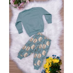 Conjunto Moletom Infantil Blusa e Calça Verde Girafa