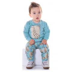 Conjunto Moletom Infantil Blusa e Calça Verde Girafa