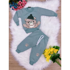 Conjunto Moletom Infantil Blusa e Calça Verde Ursinho