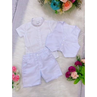 Conjunto Social Meninos Branco Shorts Camisa e Colete