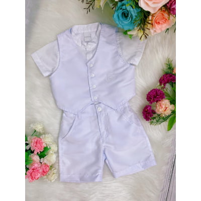 Conjunto Social Meninos Branco Shorts Camisa e Colete