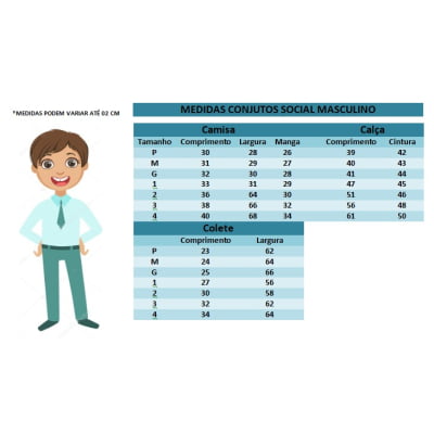 Conjunto Social Calça Camisa Colete Gravata Suspensório PMG