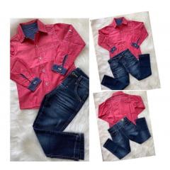 Conjunto Sport Fino Meninos Camisa Vermelha e Calça Jeans