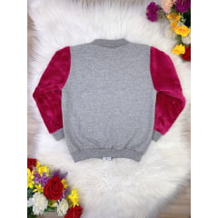 Blusa de Moletom Com Zípe Cinza Manga Pelúcia Pink