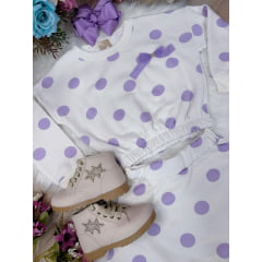 Conjunto de Moletom Blusa e Saia Off White e Lilás