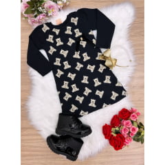 Vestido de Moletom Preto Ursinho 4-6-8