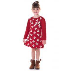 Vestido de Moletom Vermelho Ursinho 4-6-8