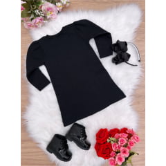 Vestido Moletom Preto Ursinho 1-2-3